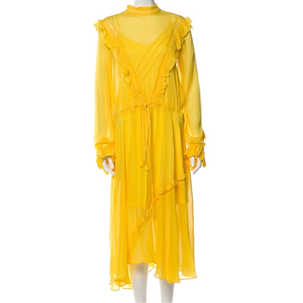 Preen Line By Thornton Bregazzi Yellow Cascade Ruffle Asymmetric Dress Boho M